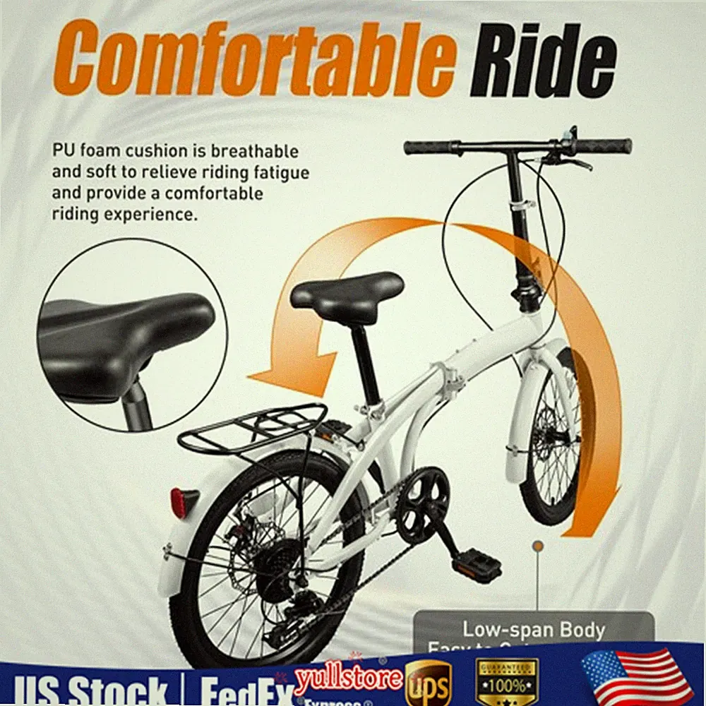 20 in Folding Bike Foldable Bicycle with 7 Speed Gears Adjustable Seat GIFT!